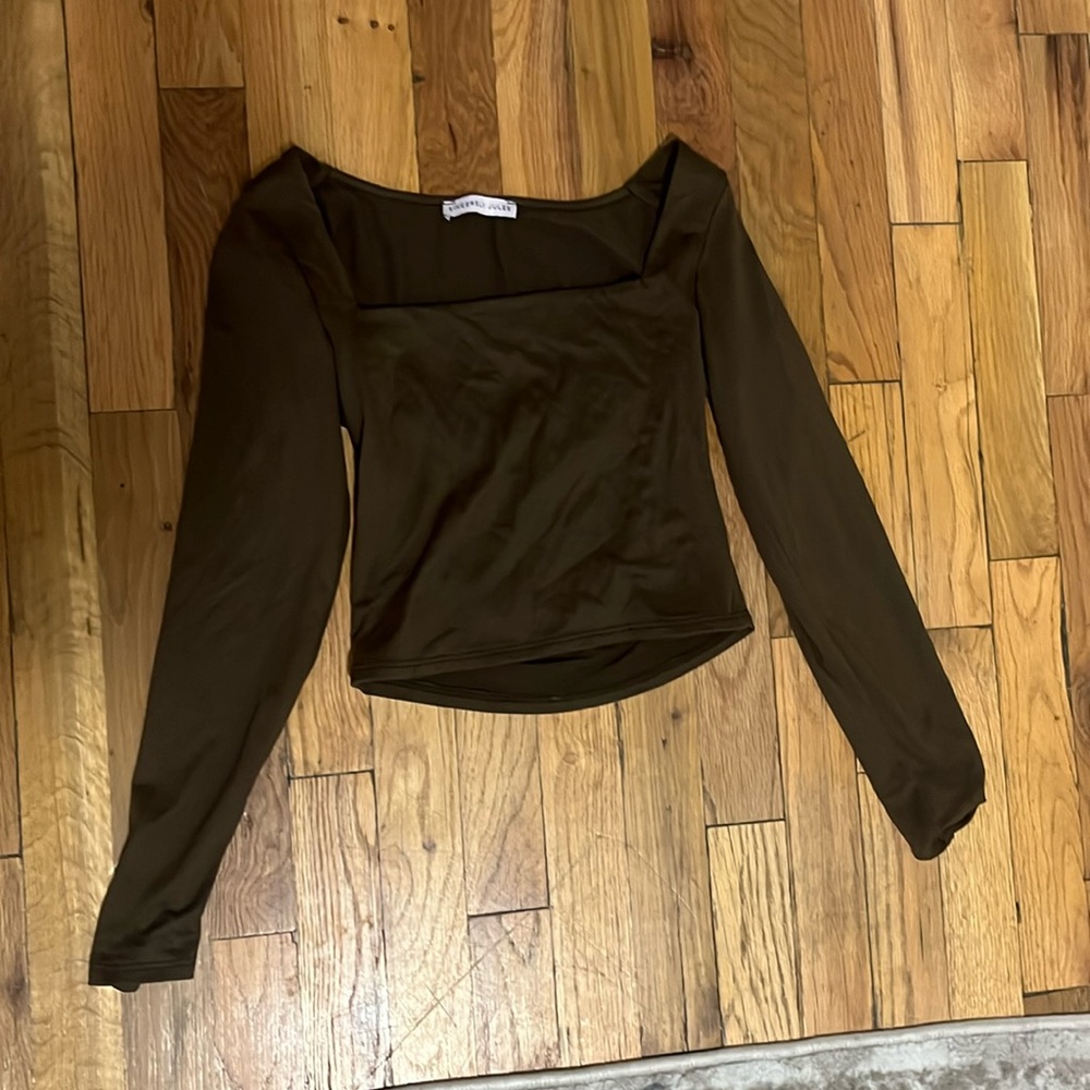 Brown long sleeve, square neck cropped top